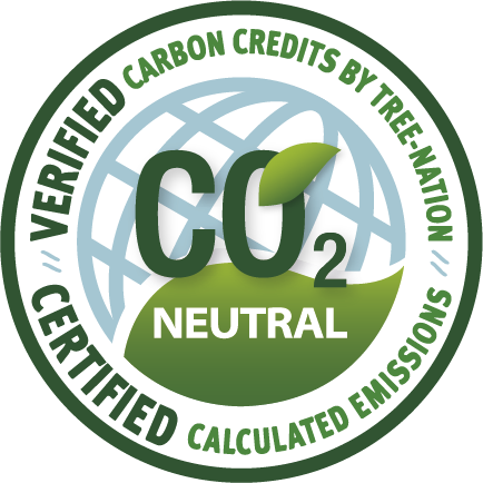 Un cerchio verde con le parole crediti di carbonio verificati da emissioni calcolate neutrali della nazione degli alberi