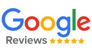 A google review logo with five stars on a white background.