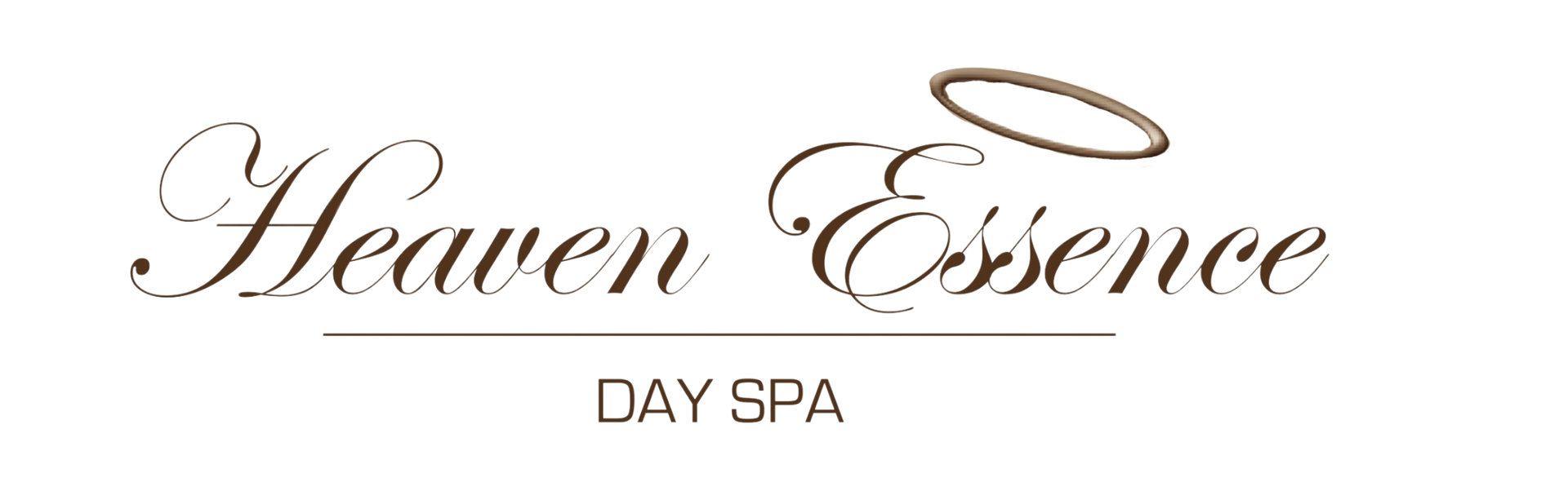 A logo for heaven essence day spa with an angel 's halo.