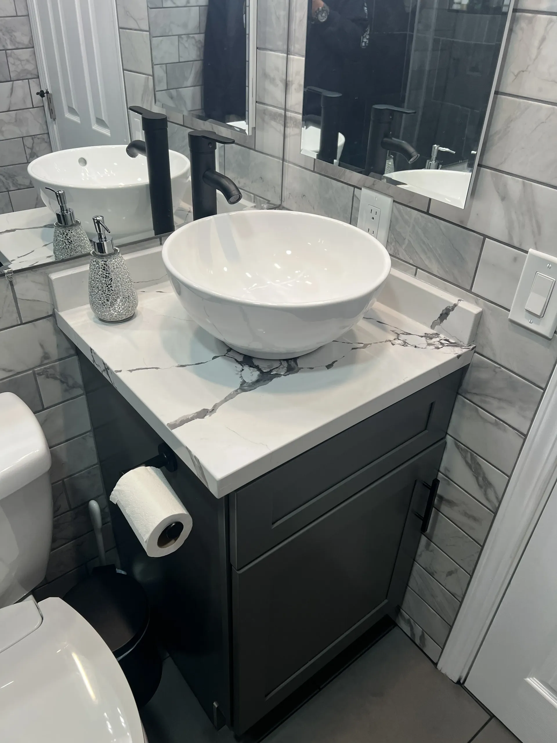 Redlands bathroom remodeling with custom tilework and upgraded lighting