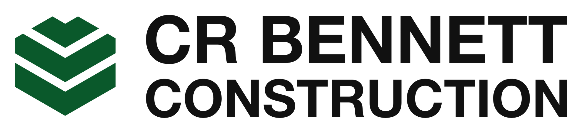 A logo for cr bennett construction with a green arrow.