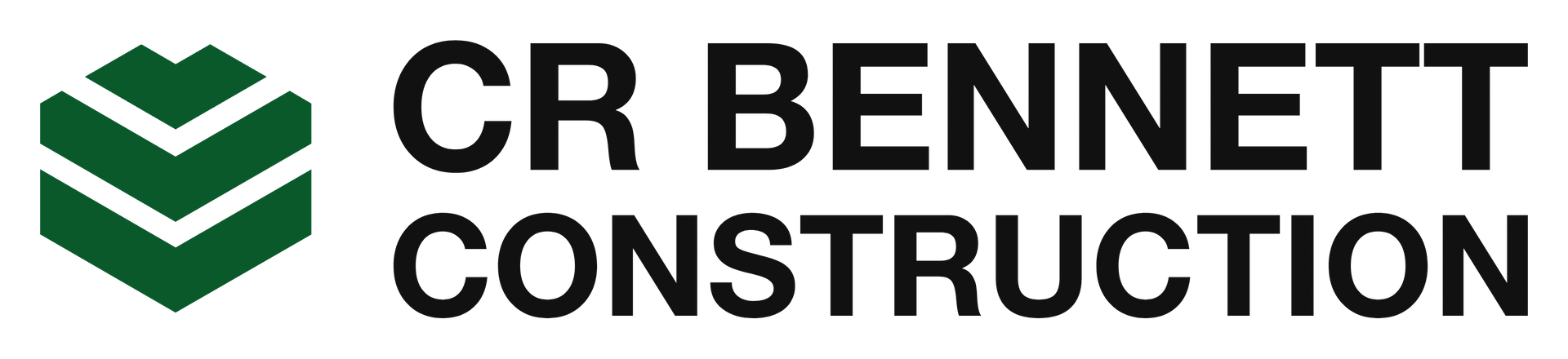 A logo for cr bennett construction with a green arrow.