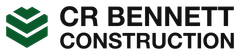 A logo for cr bennett construction with a green arrow.