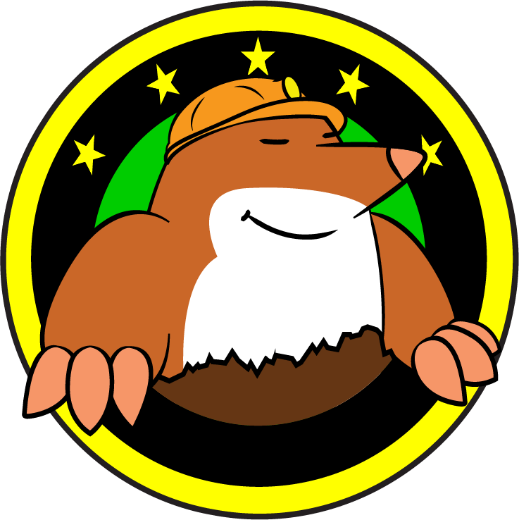 A cartoon drawing of a mole wearing a hat