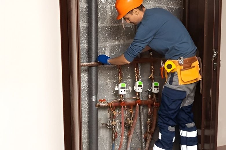 Plumber in a Hard Hat Working on Pipes and Gauges — David Lewis Solahart in Ocean Shores, NSW