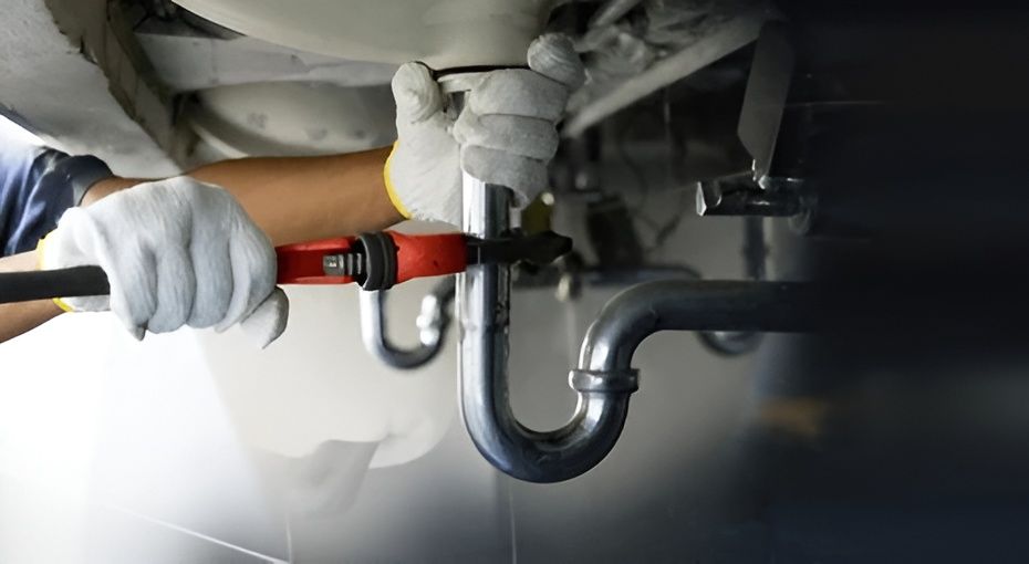 A Plumber is Fixing a Pipe Under a Sink With a Wrench — David Lewis Solahart in Goonellabah, NSW