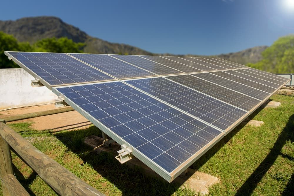 A Row Of Solar Panels Are Sitting On Top Of A Lush Green Field — David Lewis Solahart in Murwillumbah, NSW