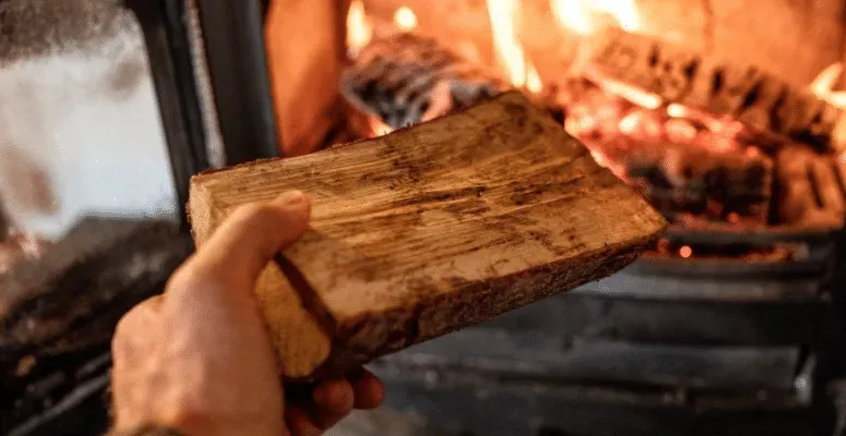 A Person Is Holding A Piece Of Wood In Front Of A Fireplace — Solahart In Goonellabah, NSW