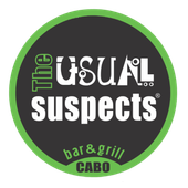 A logo for the usual suspects bar and grill cabo