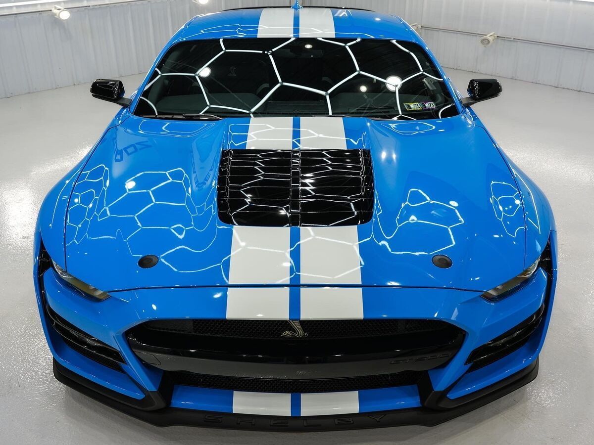 blue car with paint protection film