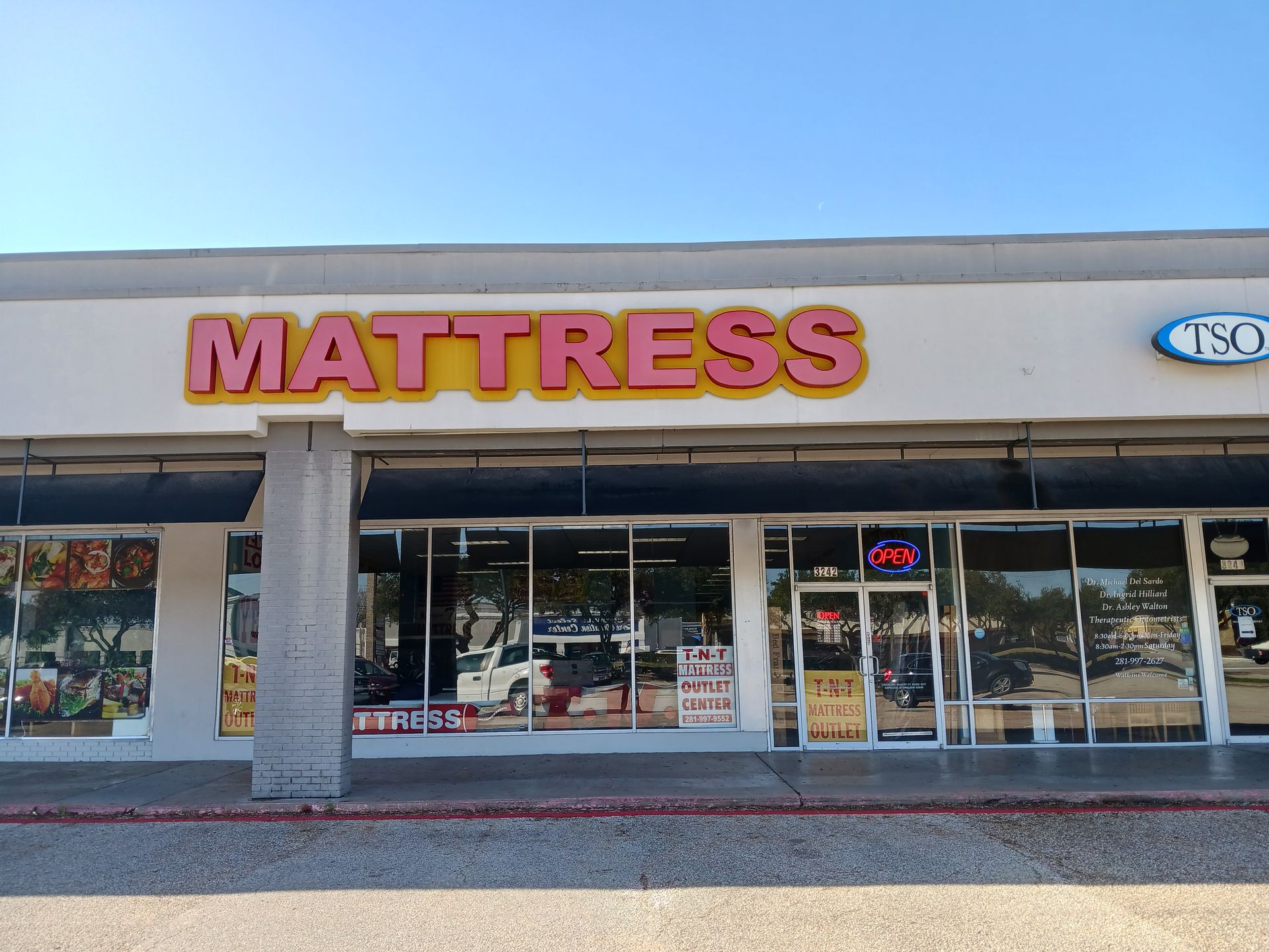 A mattress store is located in a shopping center