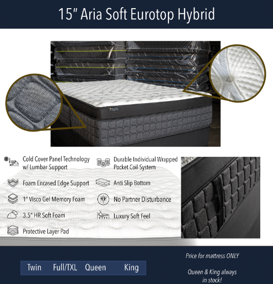 A picture of a 15 aria soft eurotop hybrid mattress