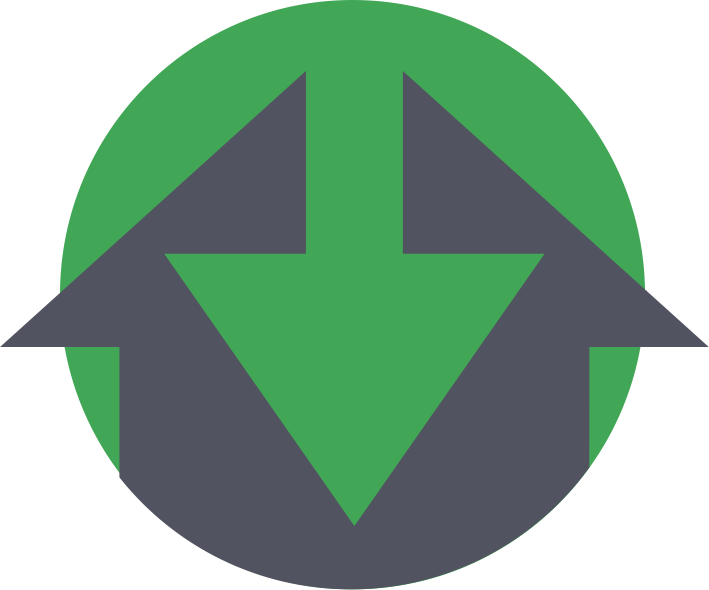 Twee pijlen die in tegengestelde richting wijzen in een groene cirkel.