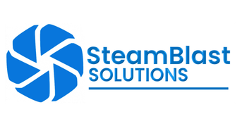 A blue logo for SteamBlast Solutions featuring an abstract, six-bladed circular icon next to the company name.