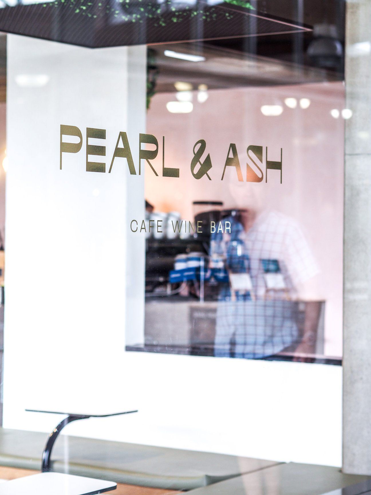 Glass Window With Pearl & Ash Print — Cafe, Bar and Catering Services in Southport, QLD