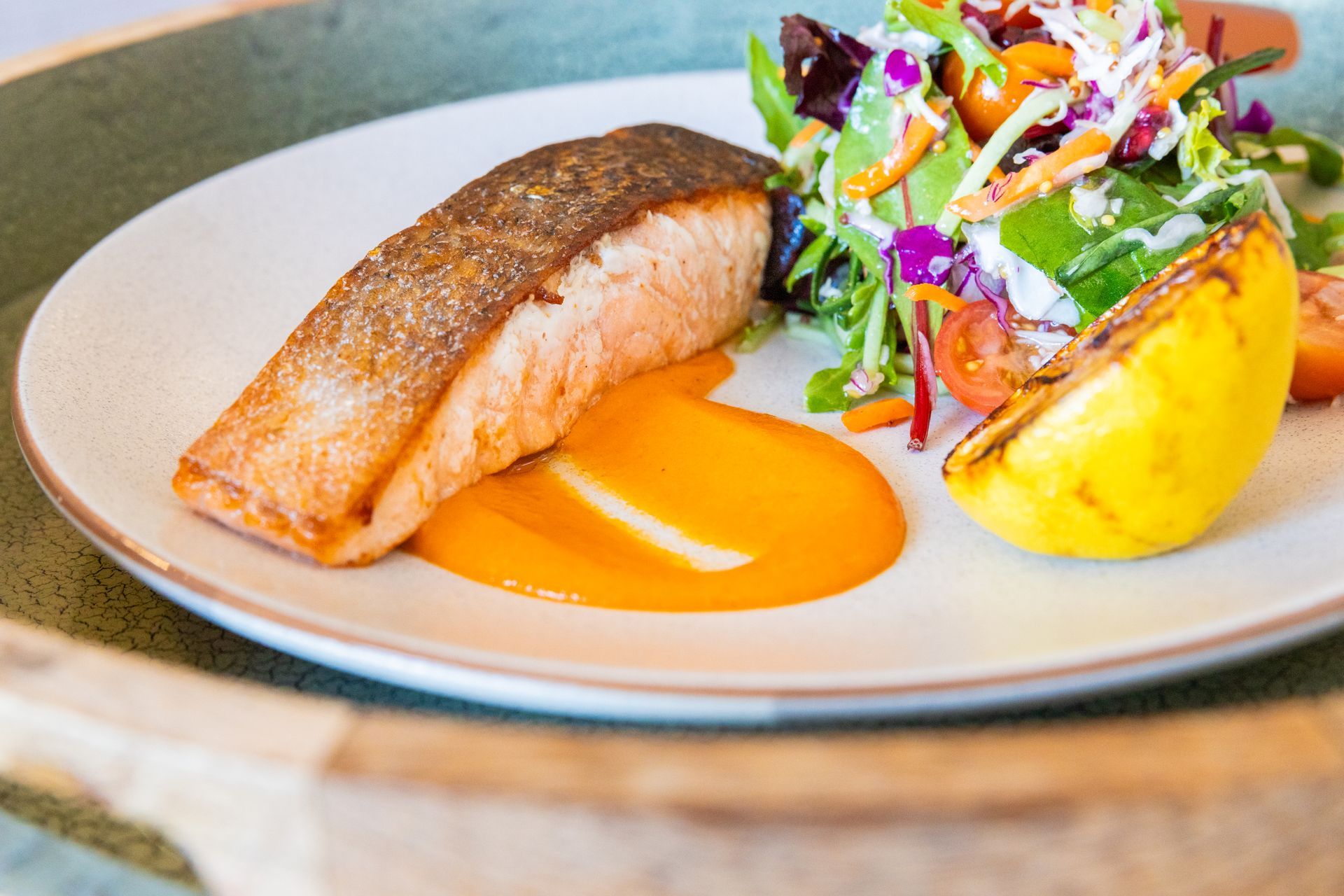 pan fried Salmon Dish — Cafe, Bar and Catering Services in Southport, QLD