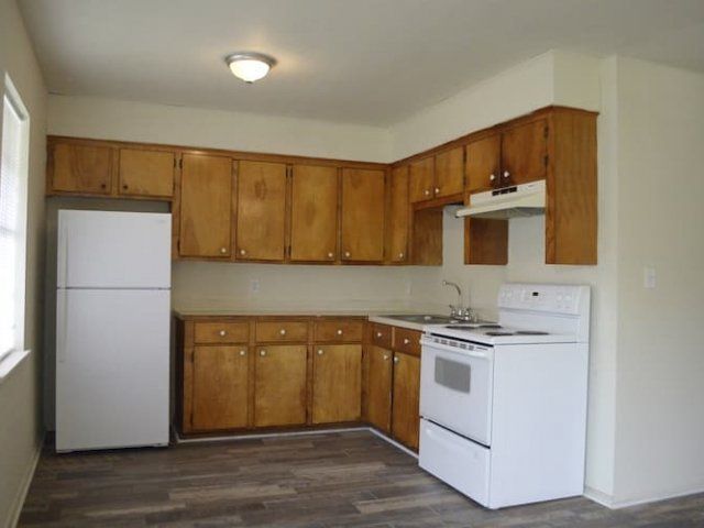 Kitchen with refrigerator and stove