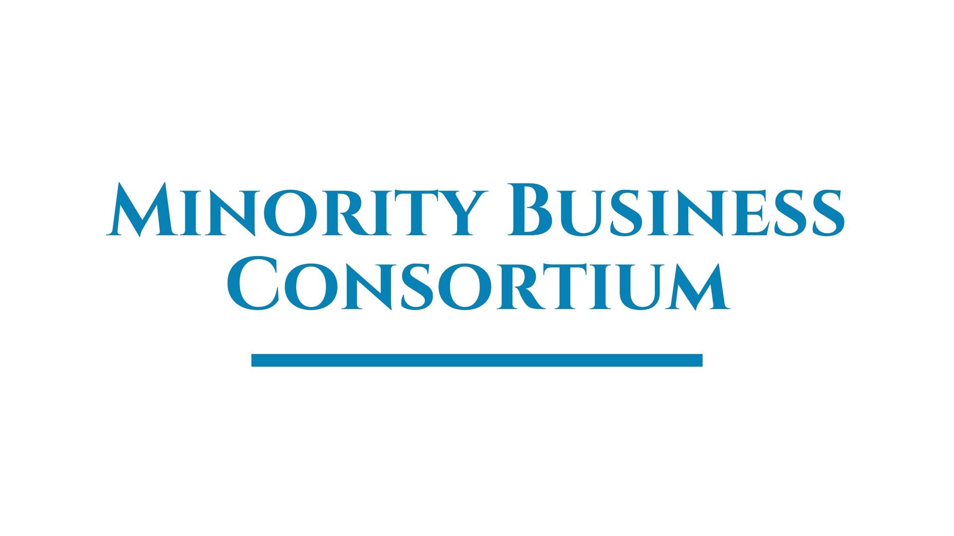 The logo for the minority business consortium is blue and white.