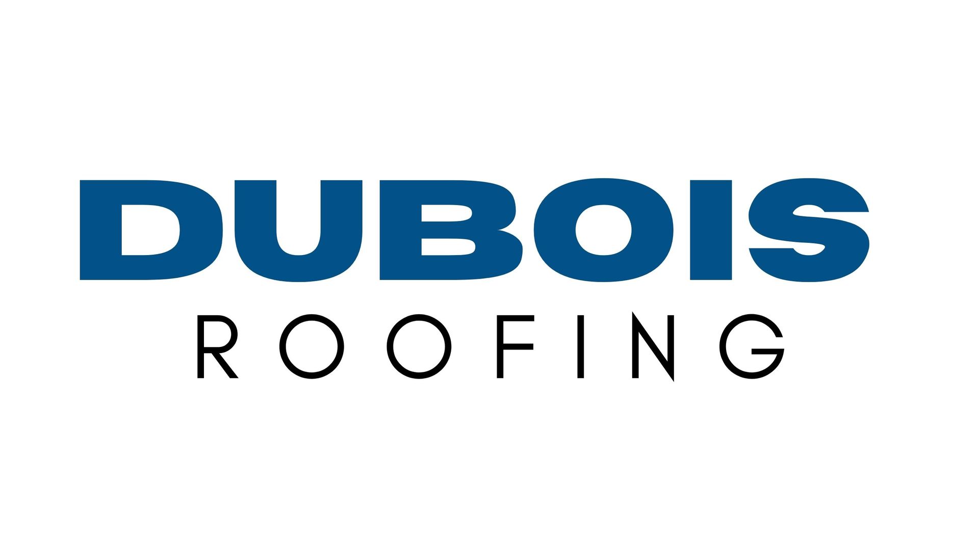 The logo for dubois roofing is blue and black on a white background.