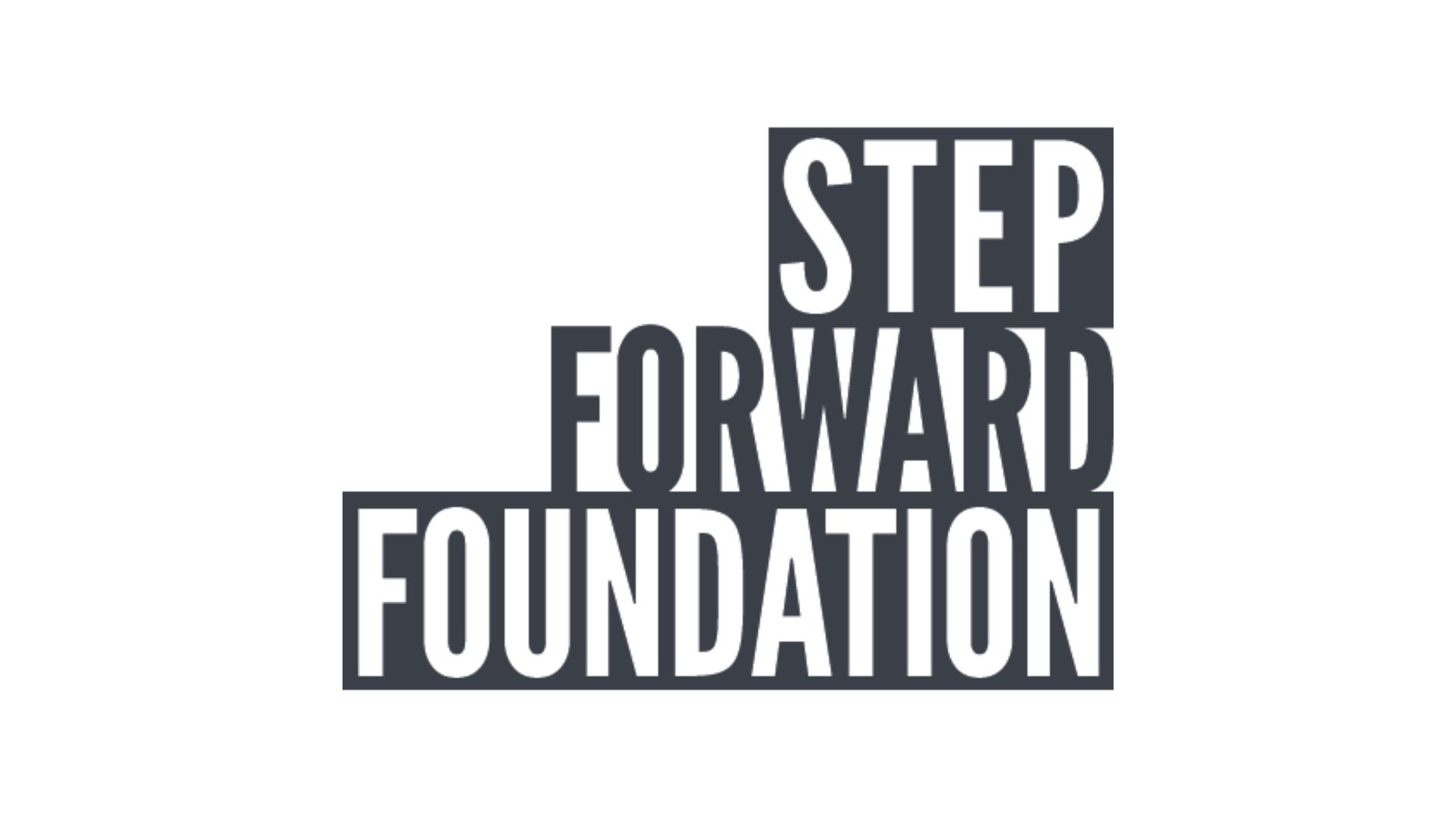 The logo for the step forward foundation is black and white.