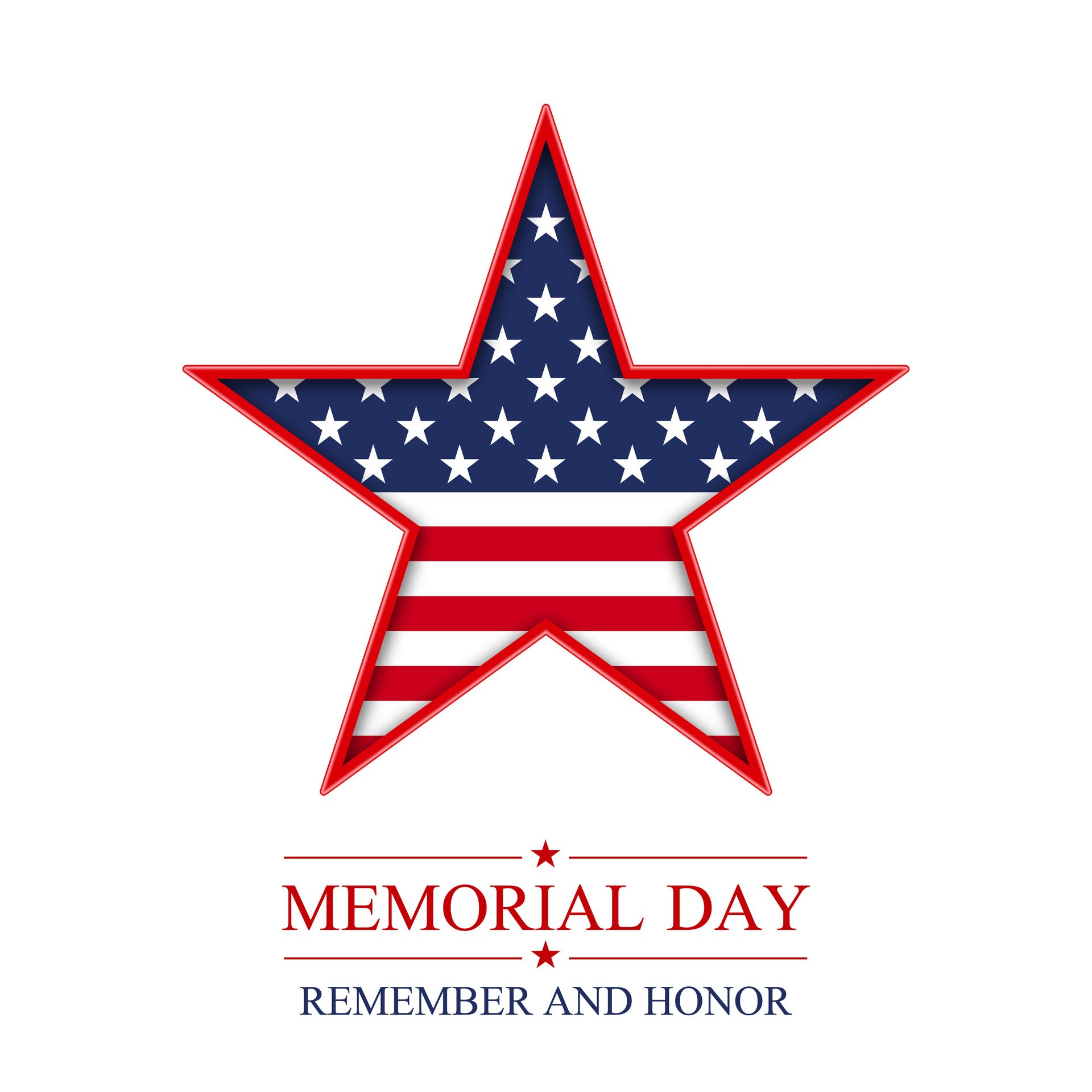 Star with American flag design, Memorial Day graphic. 