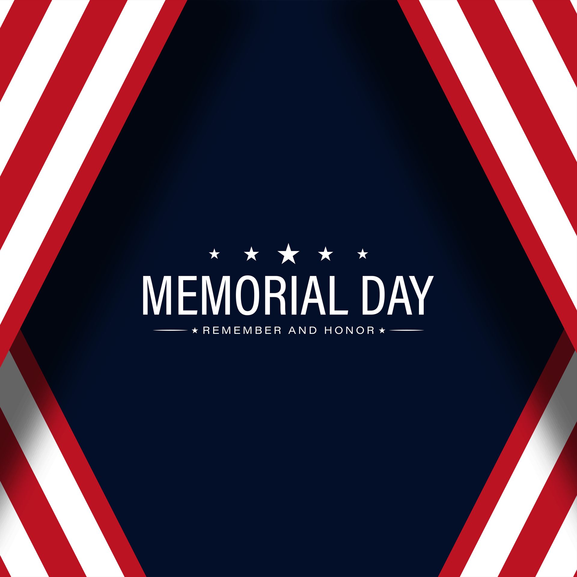 Memorial Day graphic with red, white, and blue, with text 