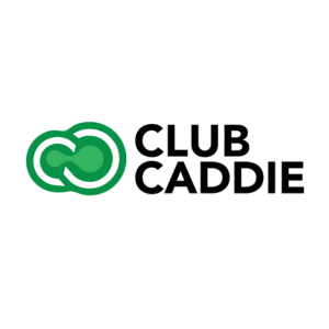 The logo for club caddie is a green and black logo with a green circle in the middle.