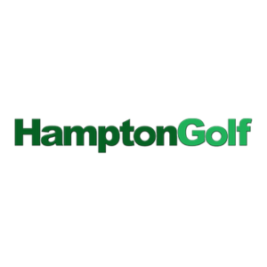 The logo for hampton golf is green and white on a white background.