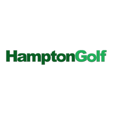 The logo for hampton golf is green and white on a white background.