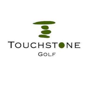 A logo for touchstone golf with a green logo on a white background