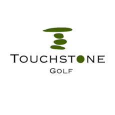 A logo for touchstone golf with a green logo on a white background