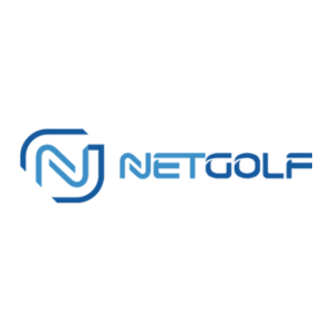 A blue logo for netgolf on a white background