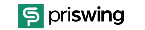 A green and white logo for priswing on a white background