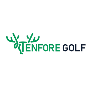 A green and black logo for tenfore golf