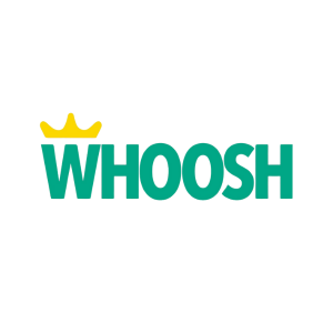 A green whoosh logo with a yellow crown on top