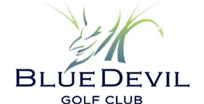 The logo for Blue Devil Golf Club features a stylized green and blue devil illustration above the club name in dark text.