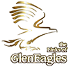 A gold-colored logo of an eagle in flight above the text