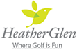 Logo for HeatherGlen Golf, featuring a stylized light green bird icon above the text