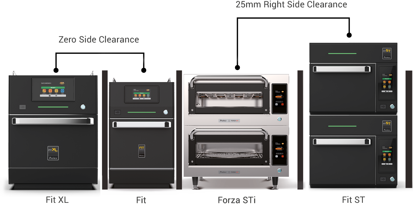 A group of ovens stacked on top of each other on a white background.