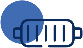 Blue circle and rectangle with parallel lines, likely representing a filter or muffler.