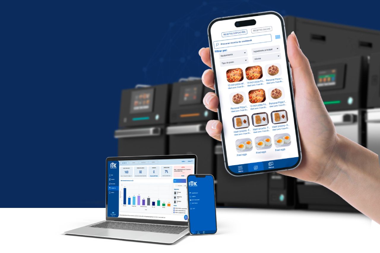 A notebook and a mobile device connected to Prática’s IoK, Internet of Kitchen.