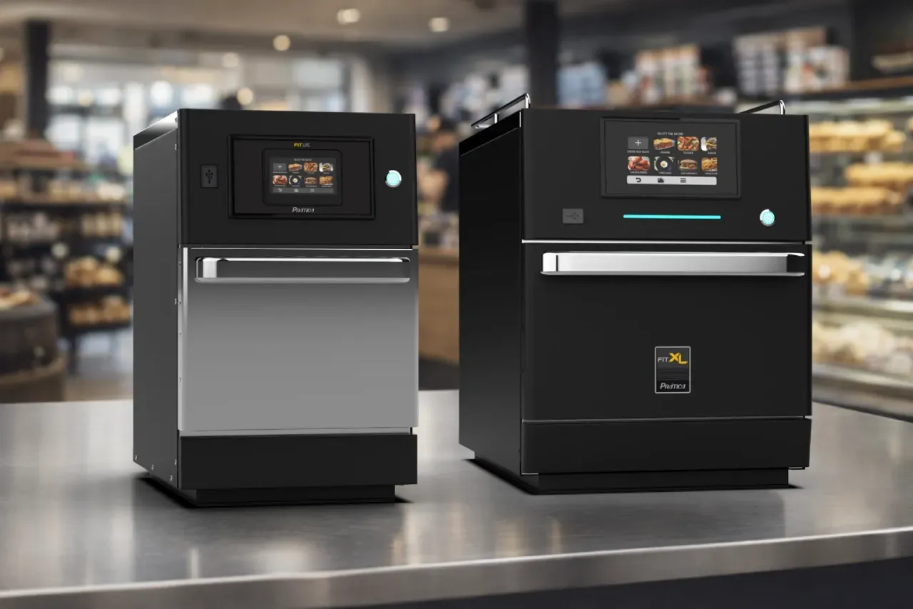 Prática FIT Lite and FIT XL Speed Ovens on a counter in a bakery setting