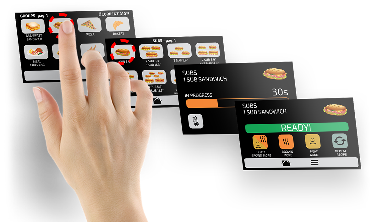 A person 's hand is pressing a button on a screen.
