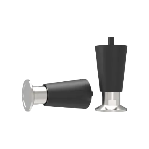 Two black and silver furniture legs, one upright, the other lying on its side.