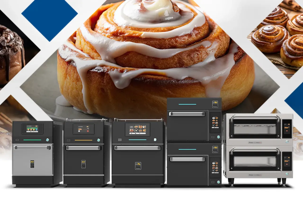 Prática’s Speed Oven line displayed with appetizing food in the background.