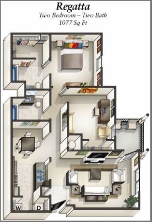 Regatta; 1,077 sq ft; 2bd/2ba