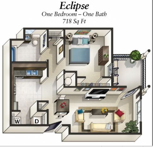Eclipse; 718 sq ft; 1bd/1ba