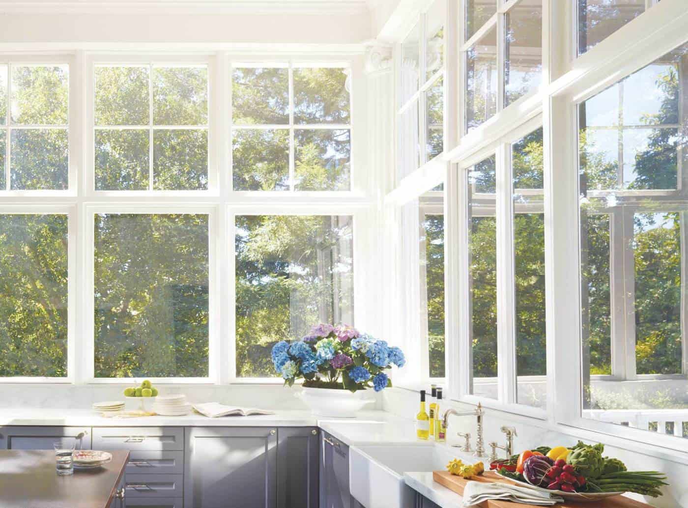 Luxurious kitchen before installing custom window treatments 