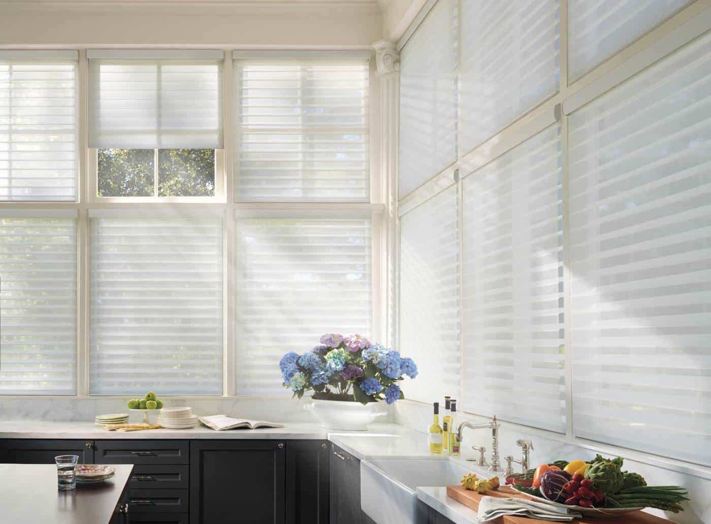 Luxurious kitchen after installing custom window shades