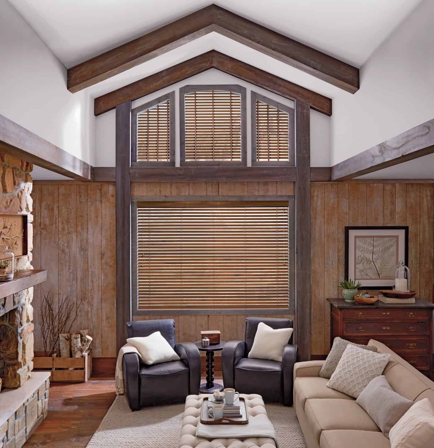 After Parkland Wood Blinds for Angled Living Room Windows in Homes Near San Diego, California (CA)
